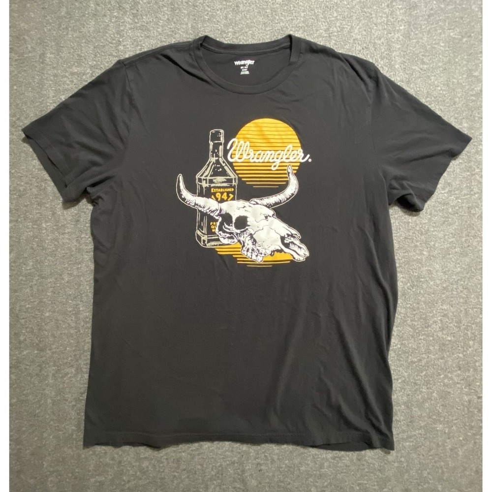 Wrangler Mens Graphic Premium Whiskey Bull Short Sleeve Black T Shirt Size 3XLT